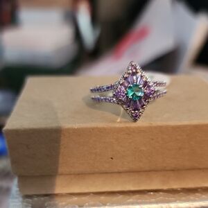 Elegant Purple and Green Gemstone Ring